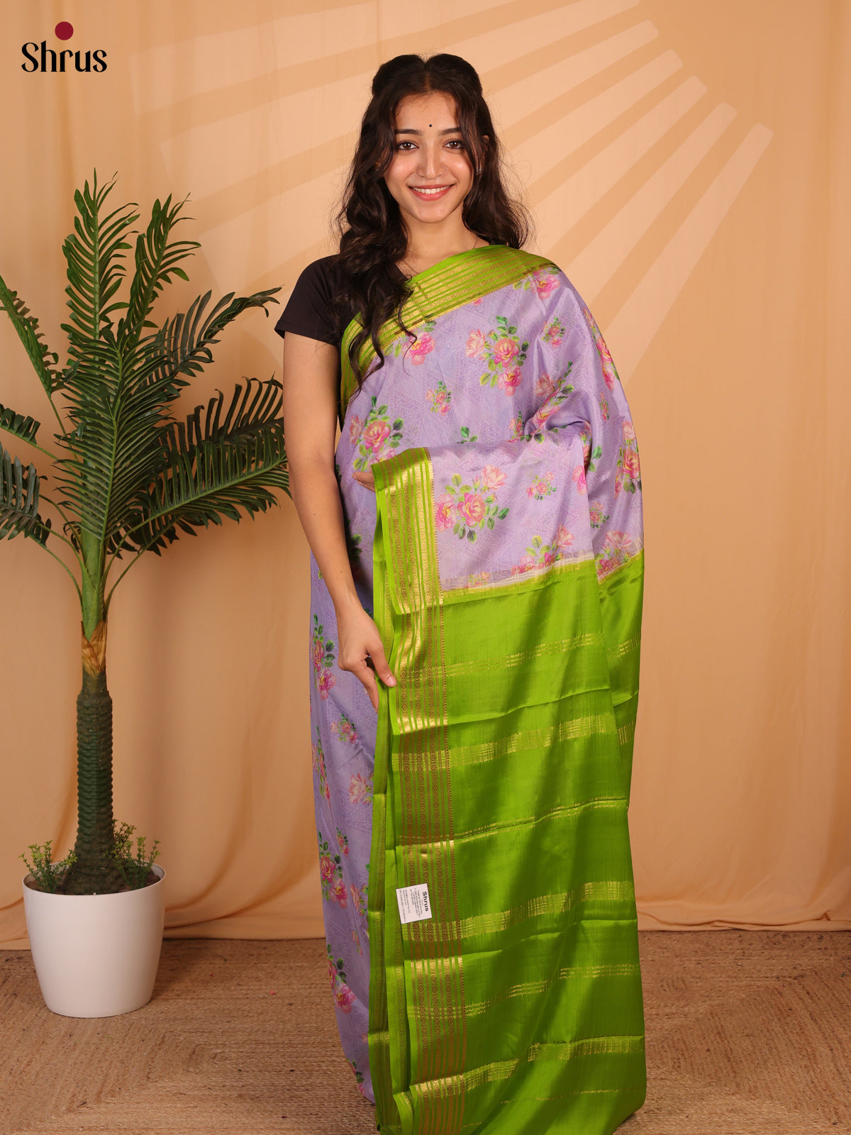 Lavender  & Green - Mysore Silk Saree