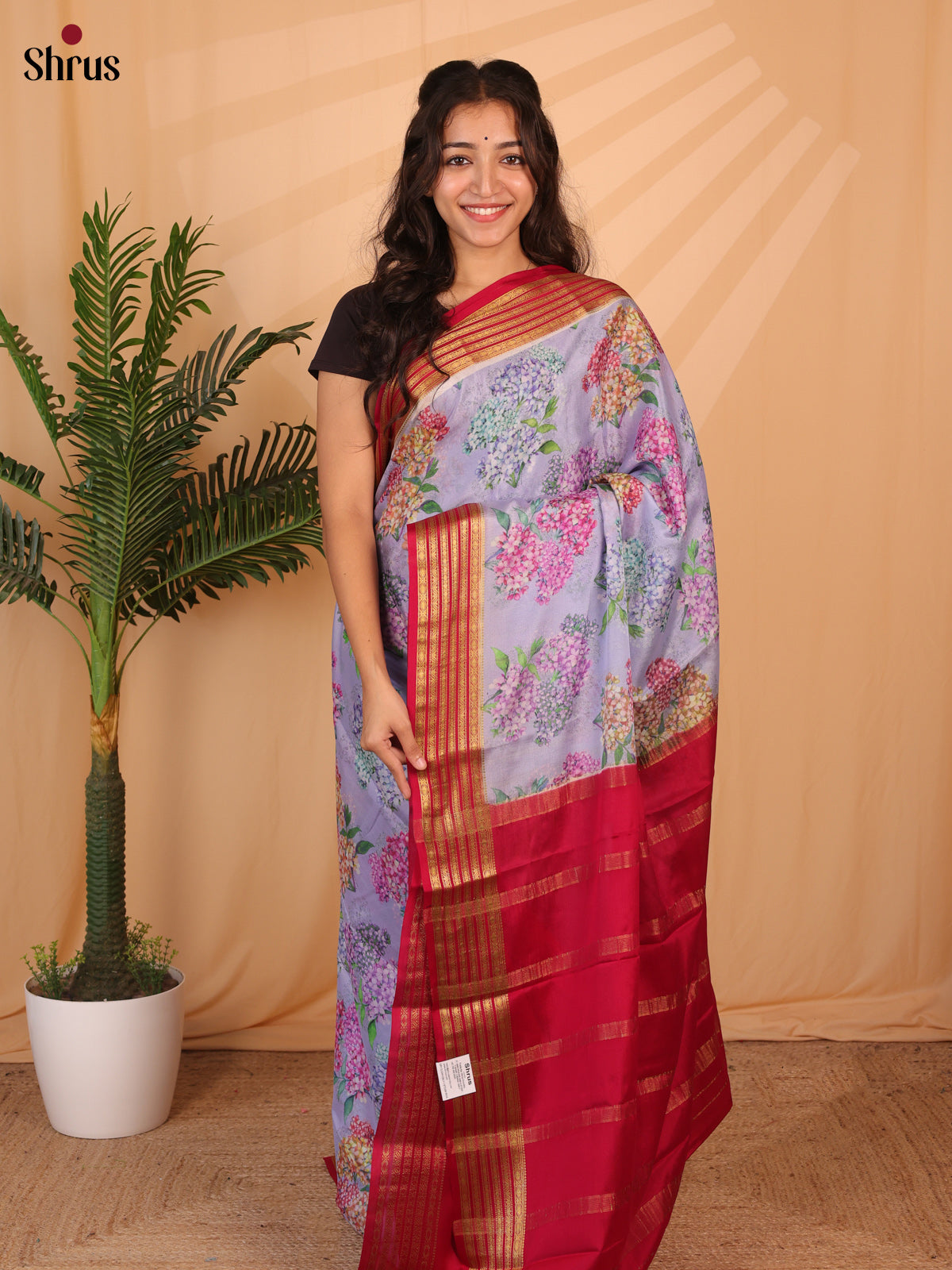 Lavender & Maroon - Mysore Silk Saree