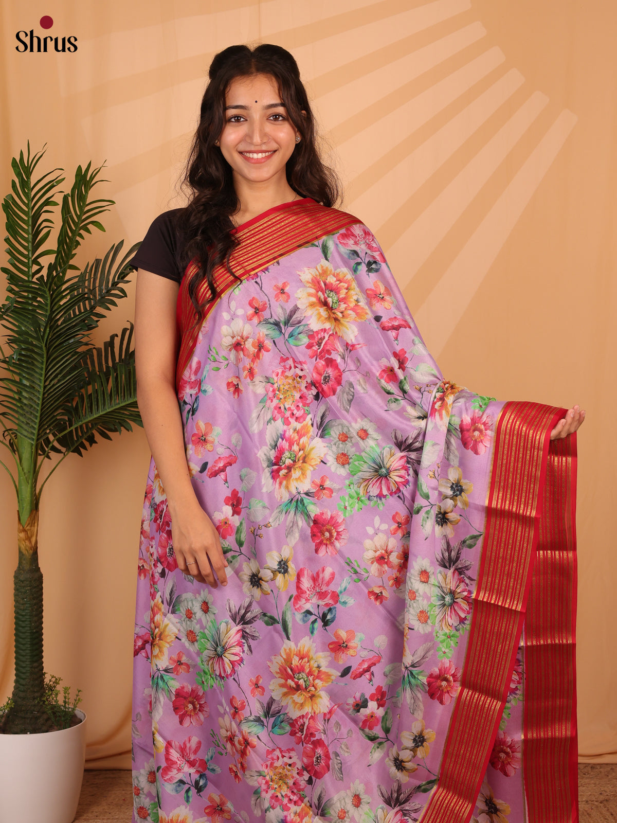 Purple &  Red - Mysore Silk Saree