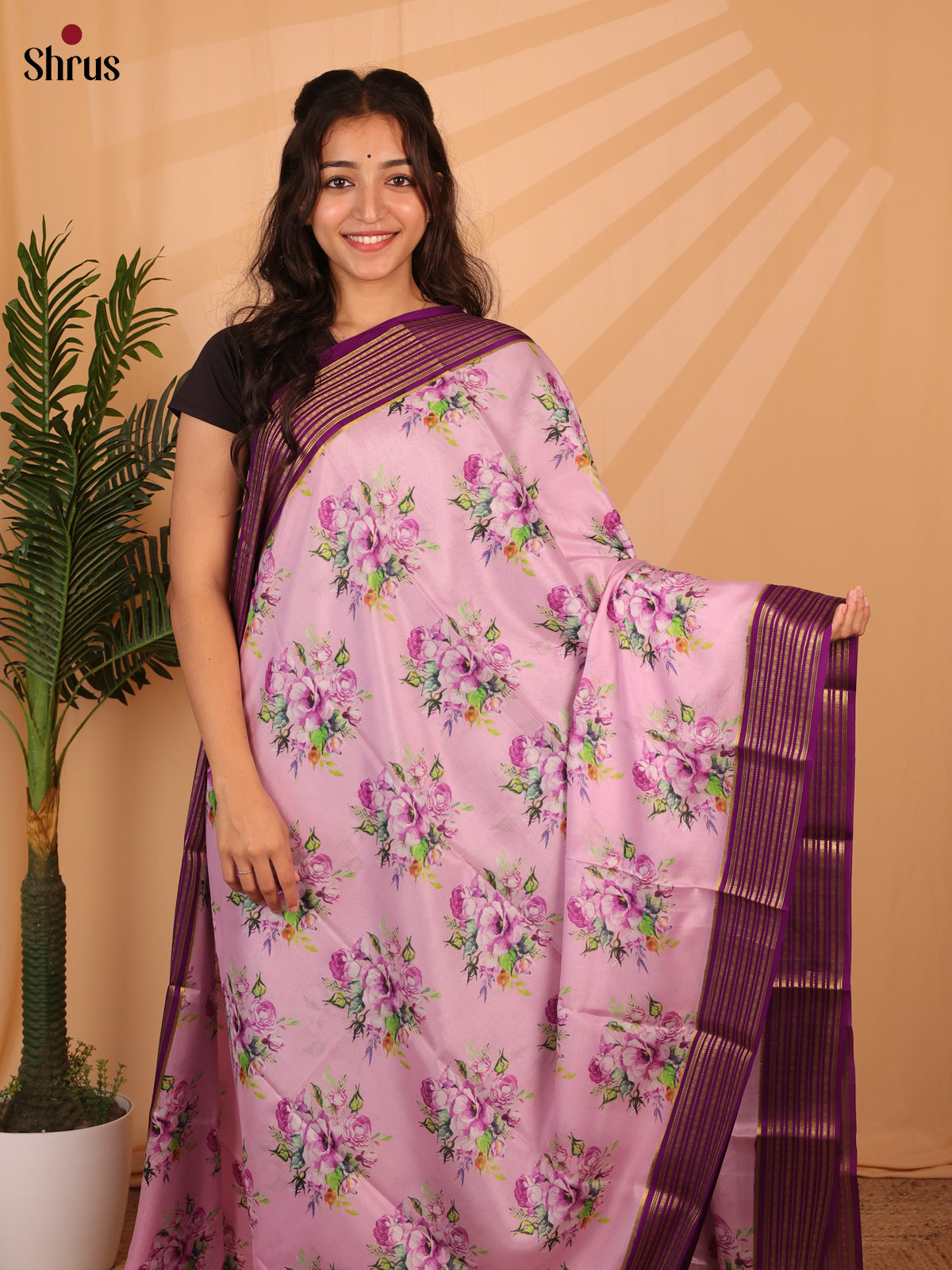 Pink & Violet - Mysore Silk Saree - Shop on Shrus.com