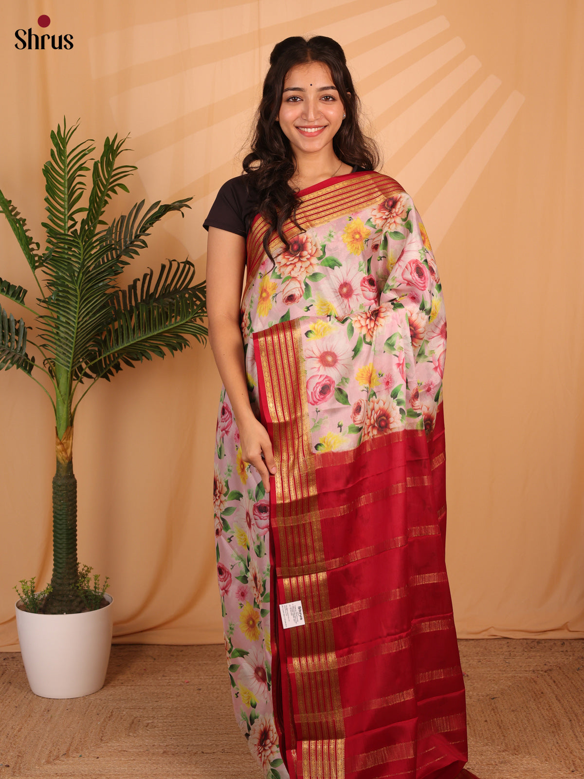 Pink & Maroon - Mysore Silk Saree - Shop on Shrus.com