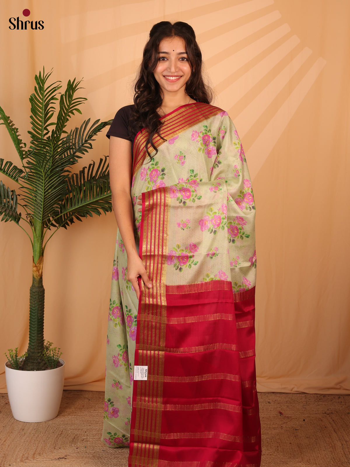 Green &  Maroon - Mysore Silk Saree