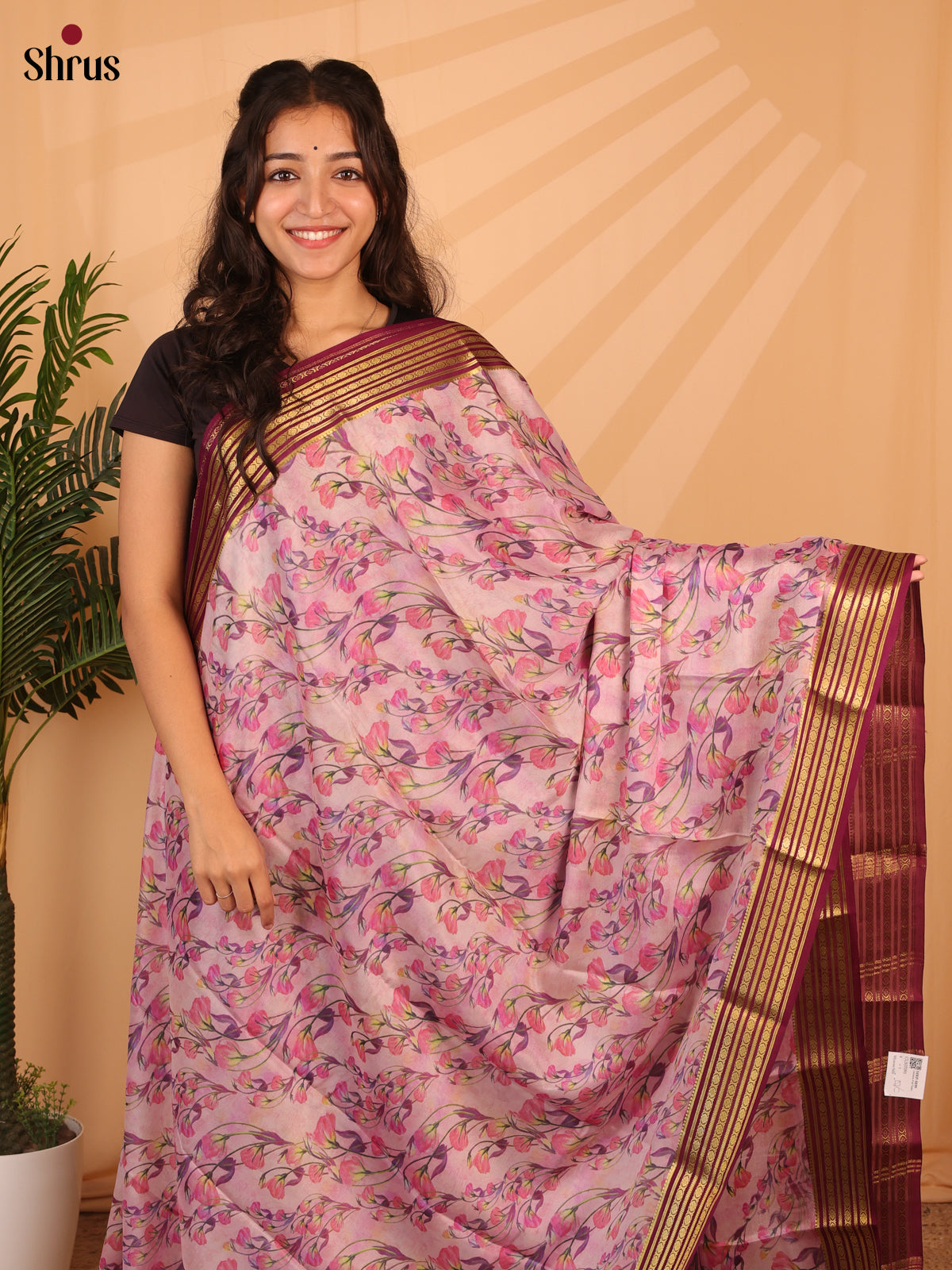 Pink  & Wine - Mysore Silk Saree