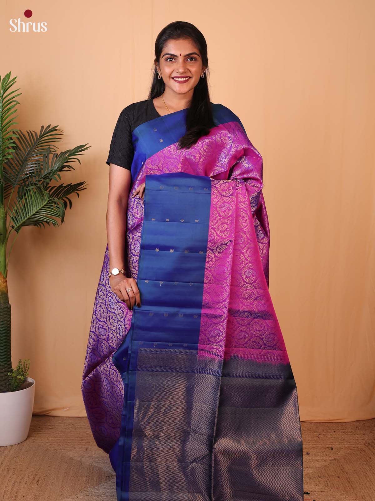 Majenta & Blue - Soft Silk Saree