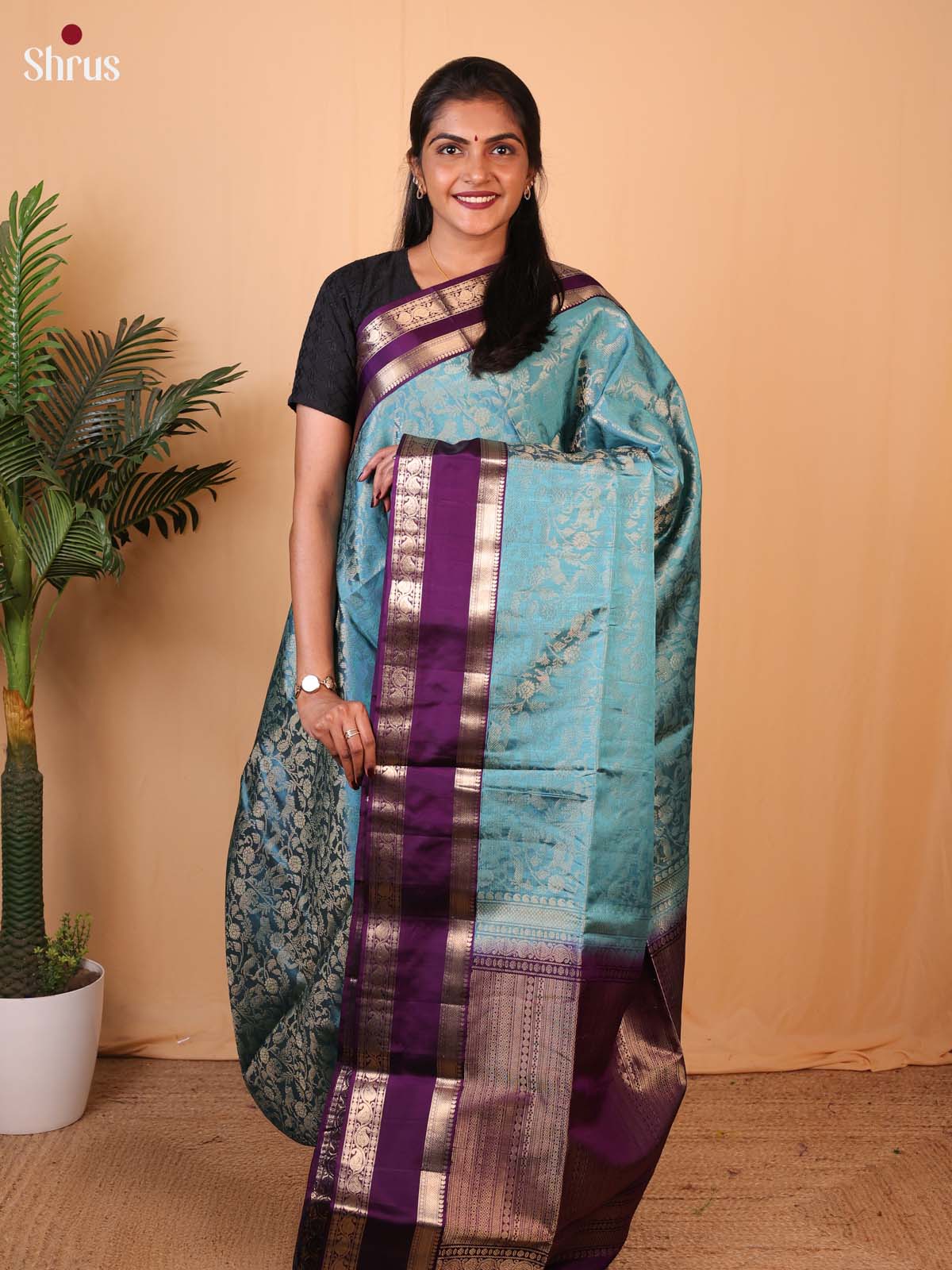 Blue & Violet - Soft Silk Saree