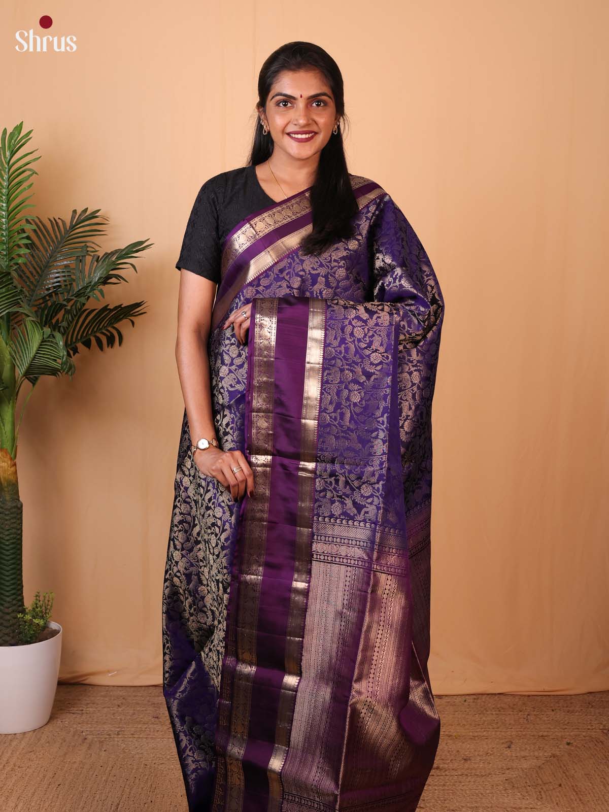 Violet & Purple - Soft Silk Saree