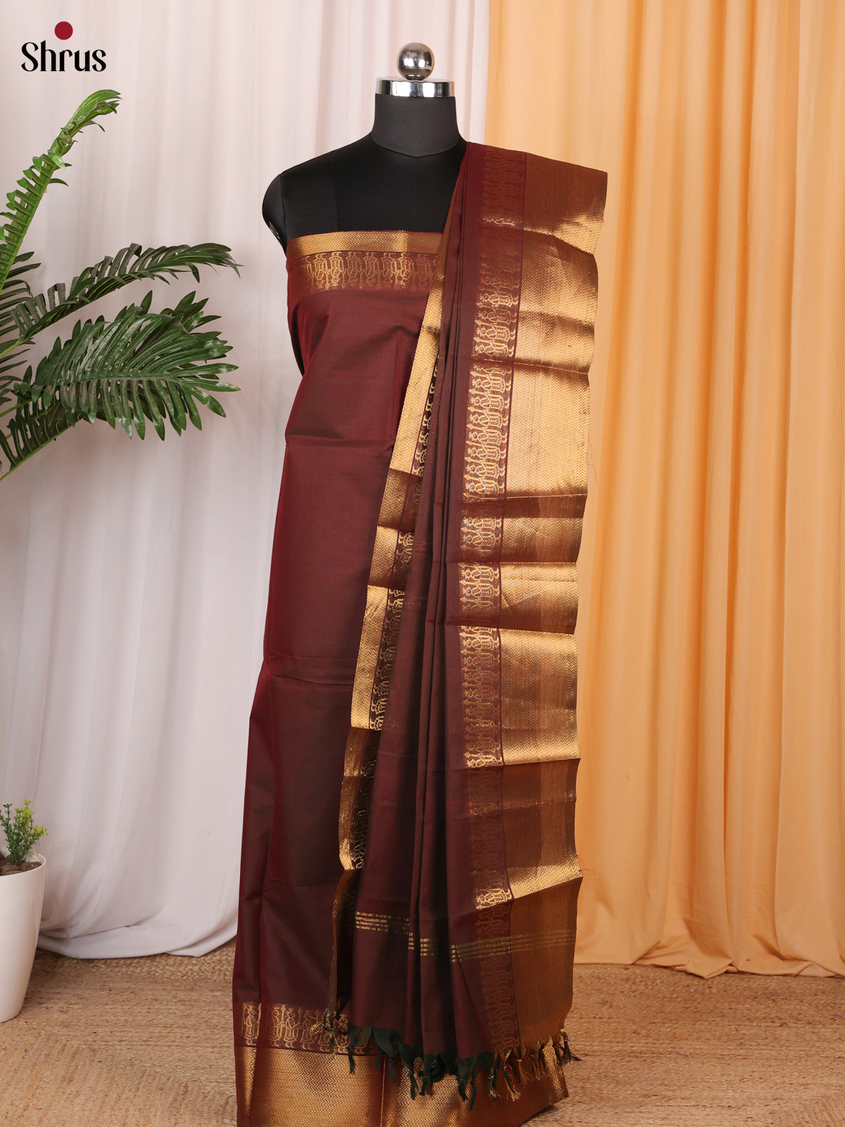 Brown - chettinad top & dupatta combo - Shop on Shrus.com