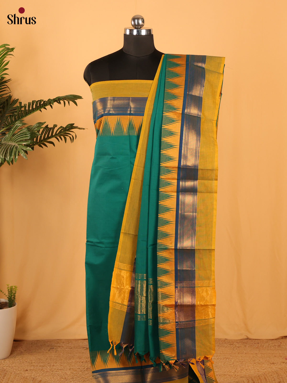 Green & Mustard - chettinad top & dupatta combo