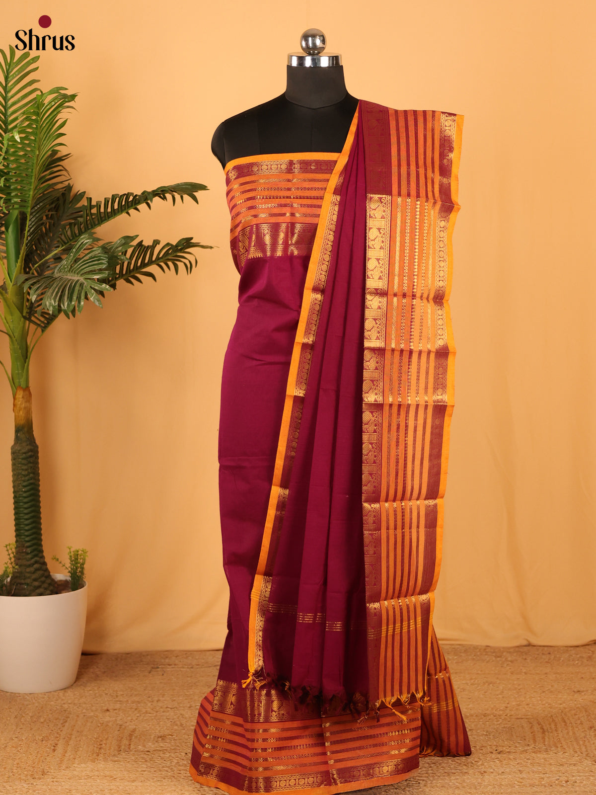 Maroon & Mustard - chettinad top & dupatta combo