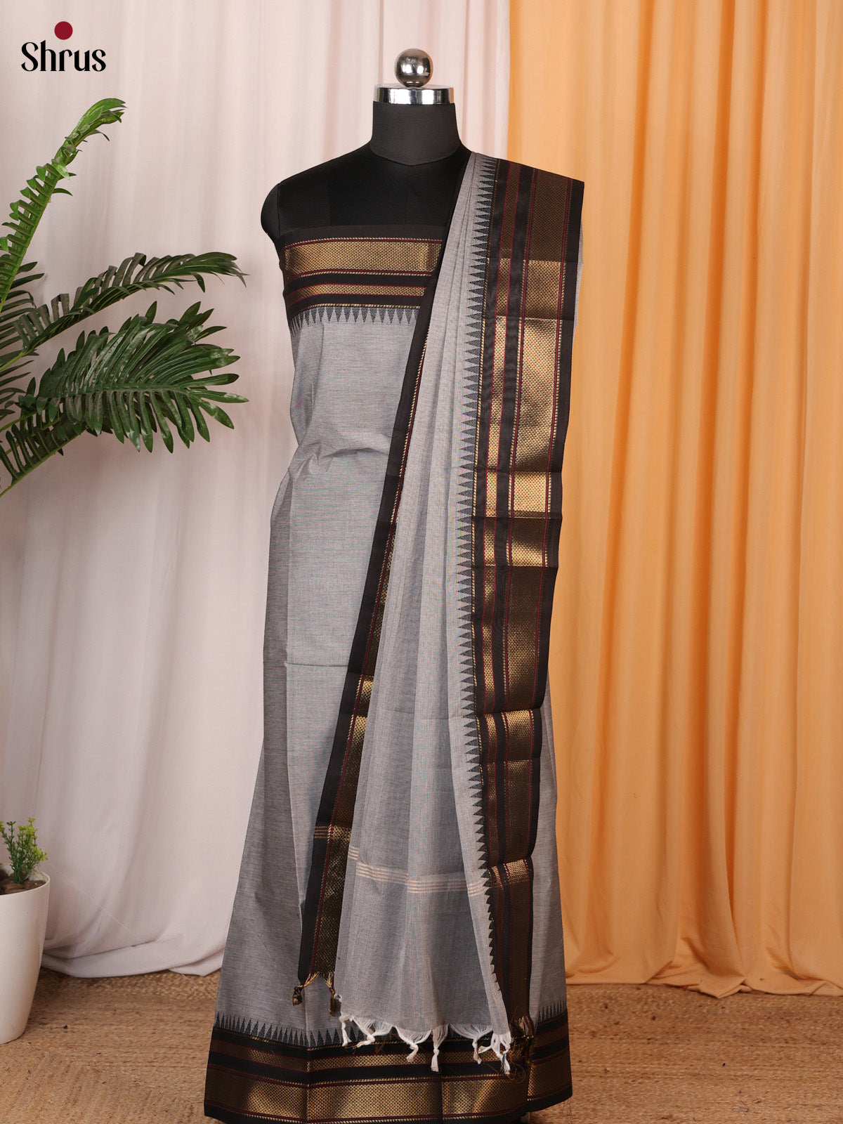 Grey & Black - chettinad top & dupatta combo - Shop on Shrus.com