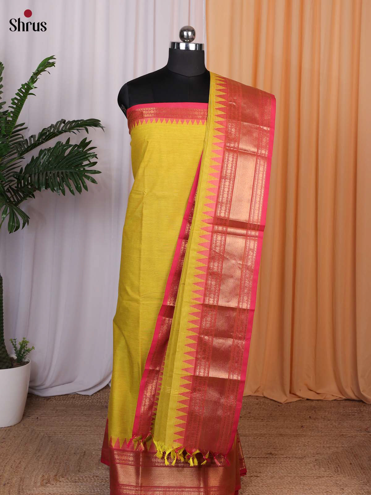 Lite Green &  Pink - chettinad top & dupatta combo