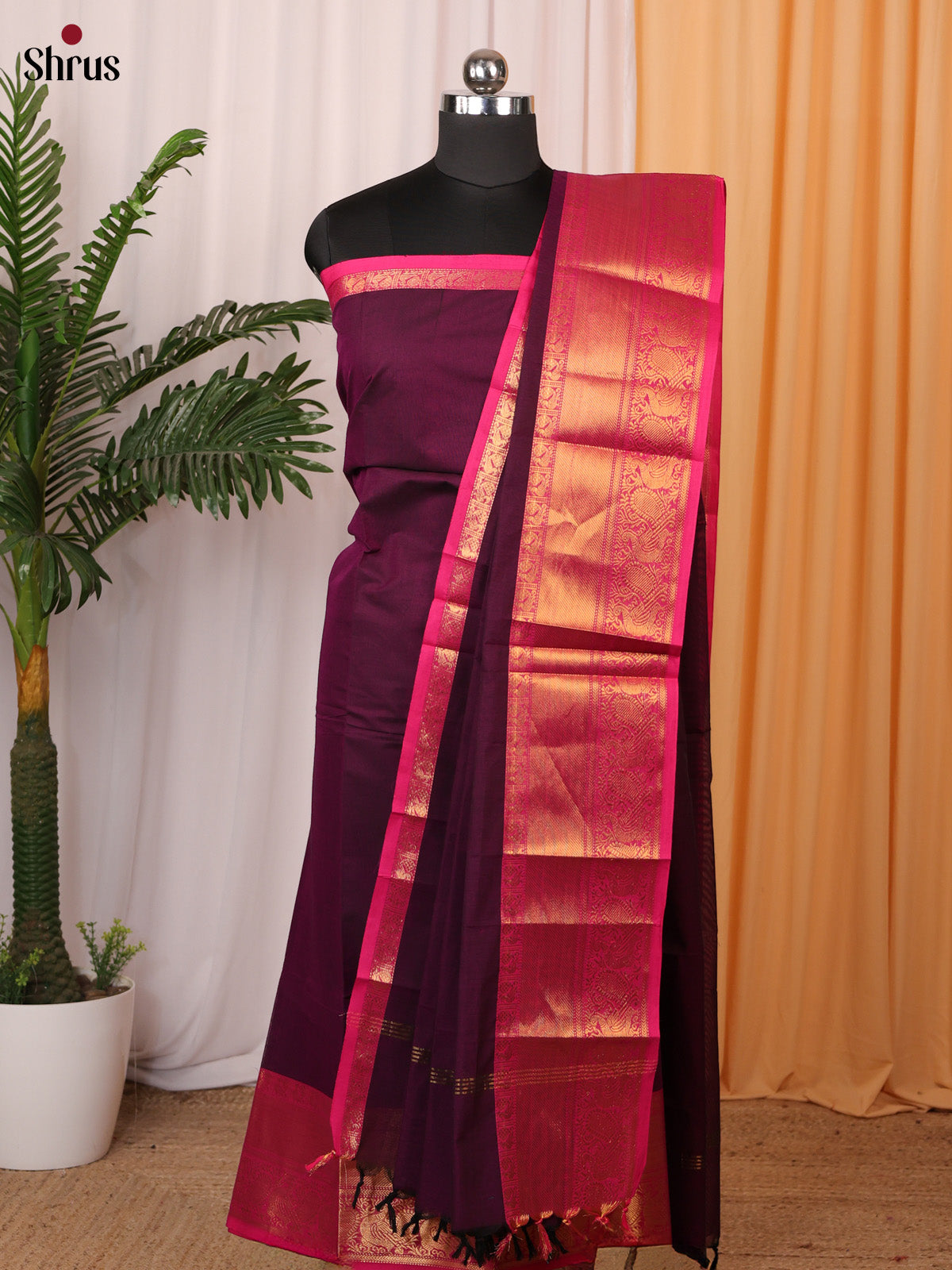 Dark Purple & Pink - chettinad top & dupatta combo