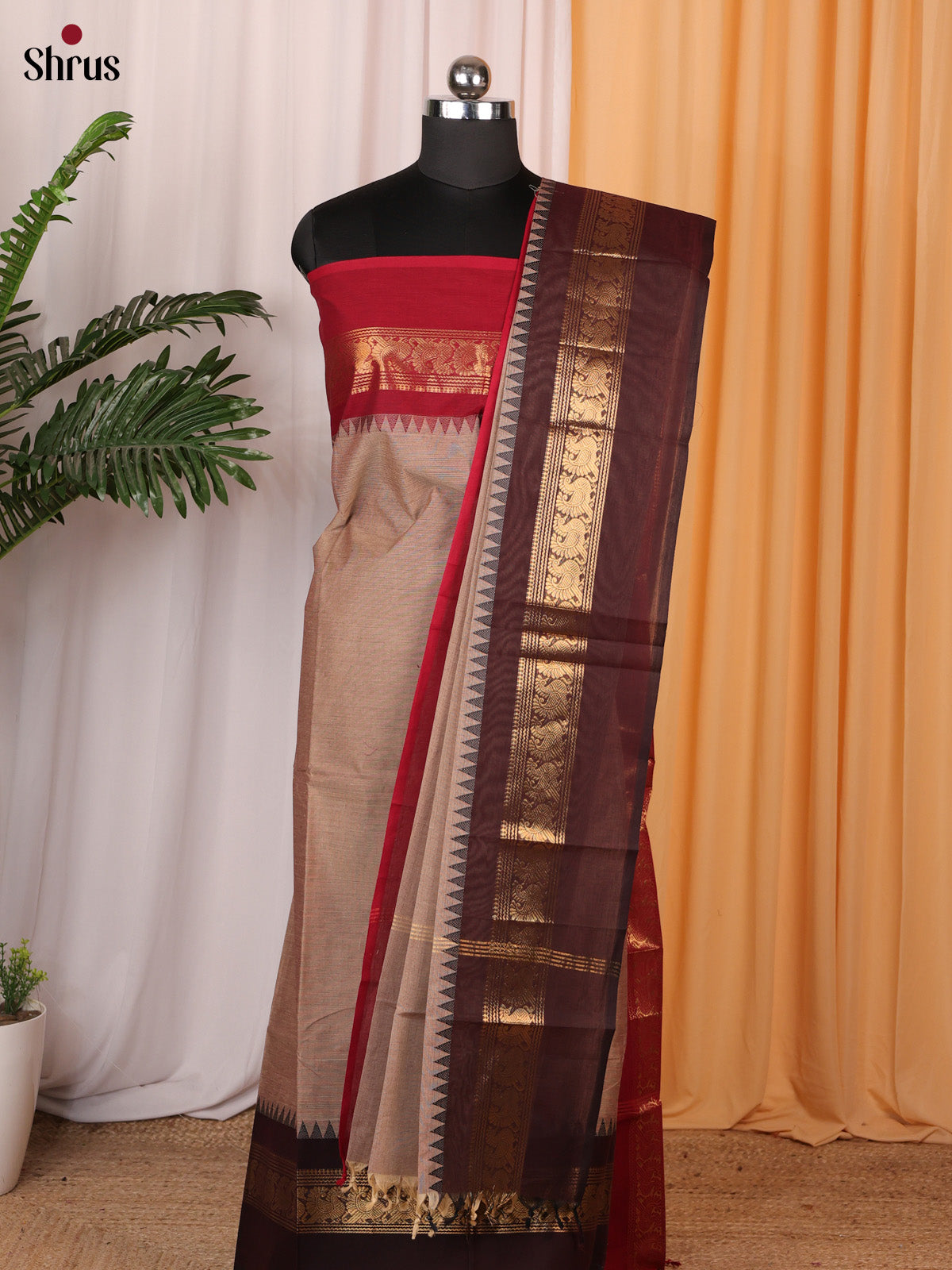 Grey & Brown - chettinad top & dupatta combo - Shop on Shrus.com