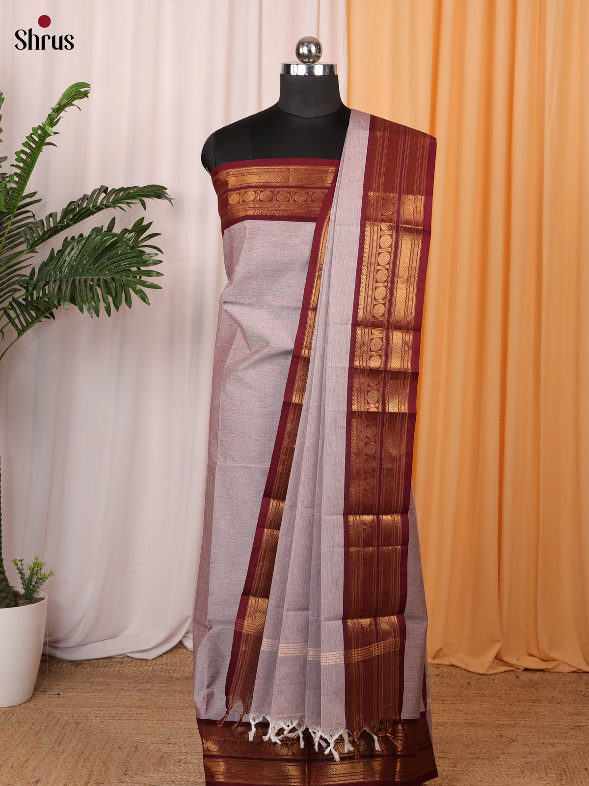 Mild Lavender & Brown- chettinad top & dupatta combo