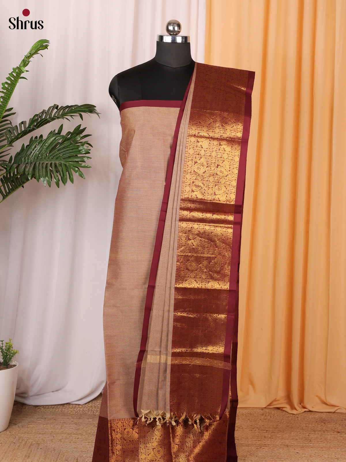 Lite Brown & Brown - chettinad top & dupatta combo