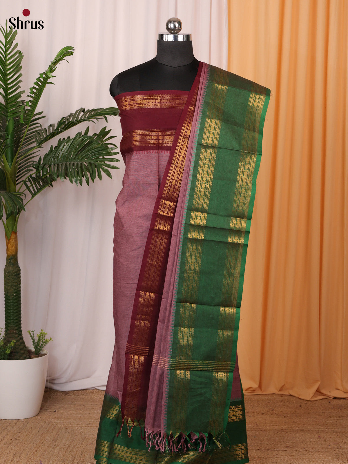 Onion Pink & Green -chettinad top & dupatta combo