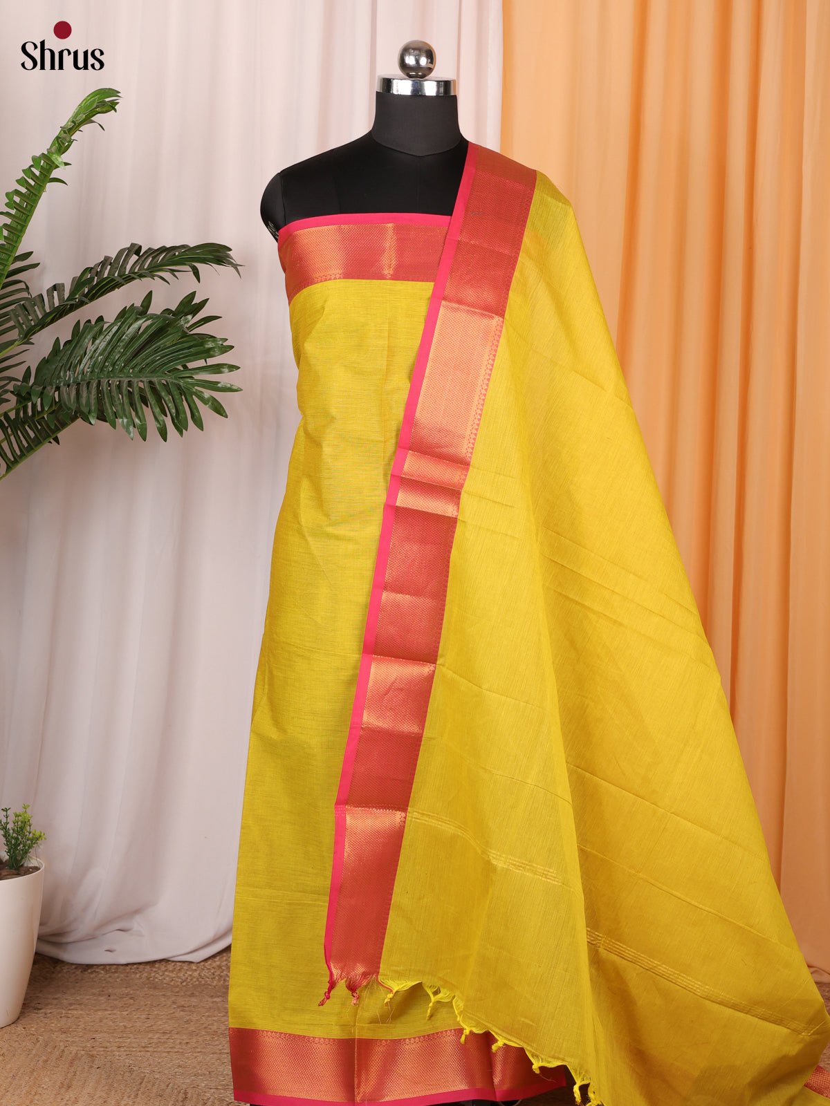 Lime Green & Pink - chettinad top & dupatta combo