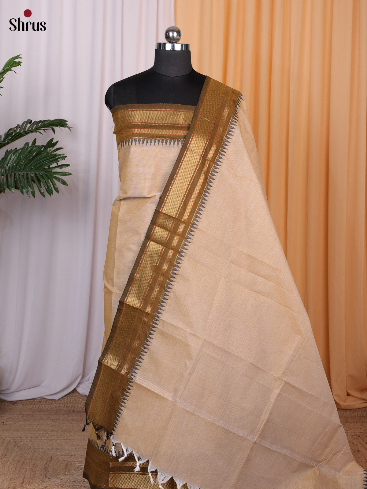 Lite Brown  & Greenish Brown - chettinad top & dupatta combo