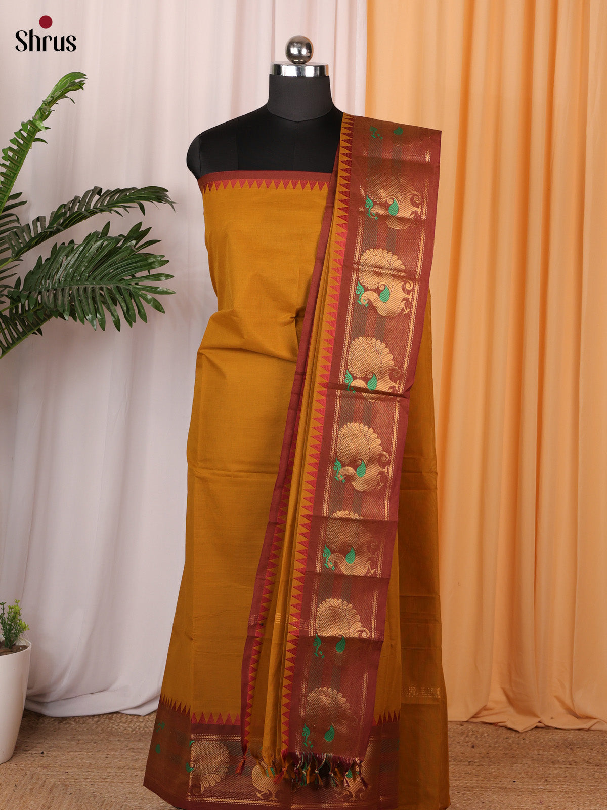 Mustard & Brown - chettinad top & dupatta combo