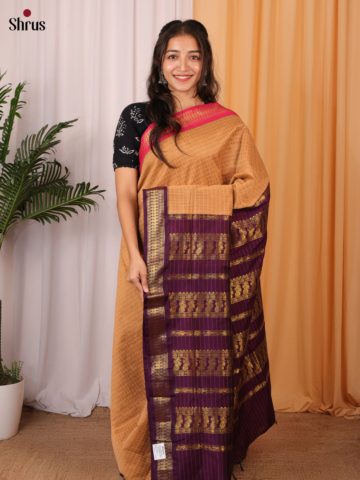 Brown & Purple - Kalyani Cotton Saree