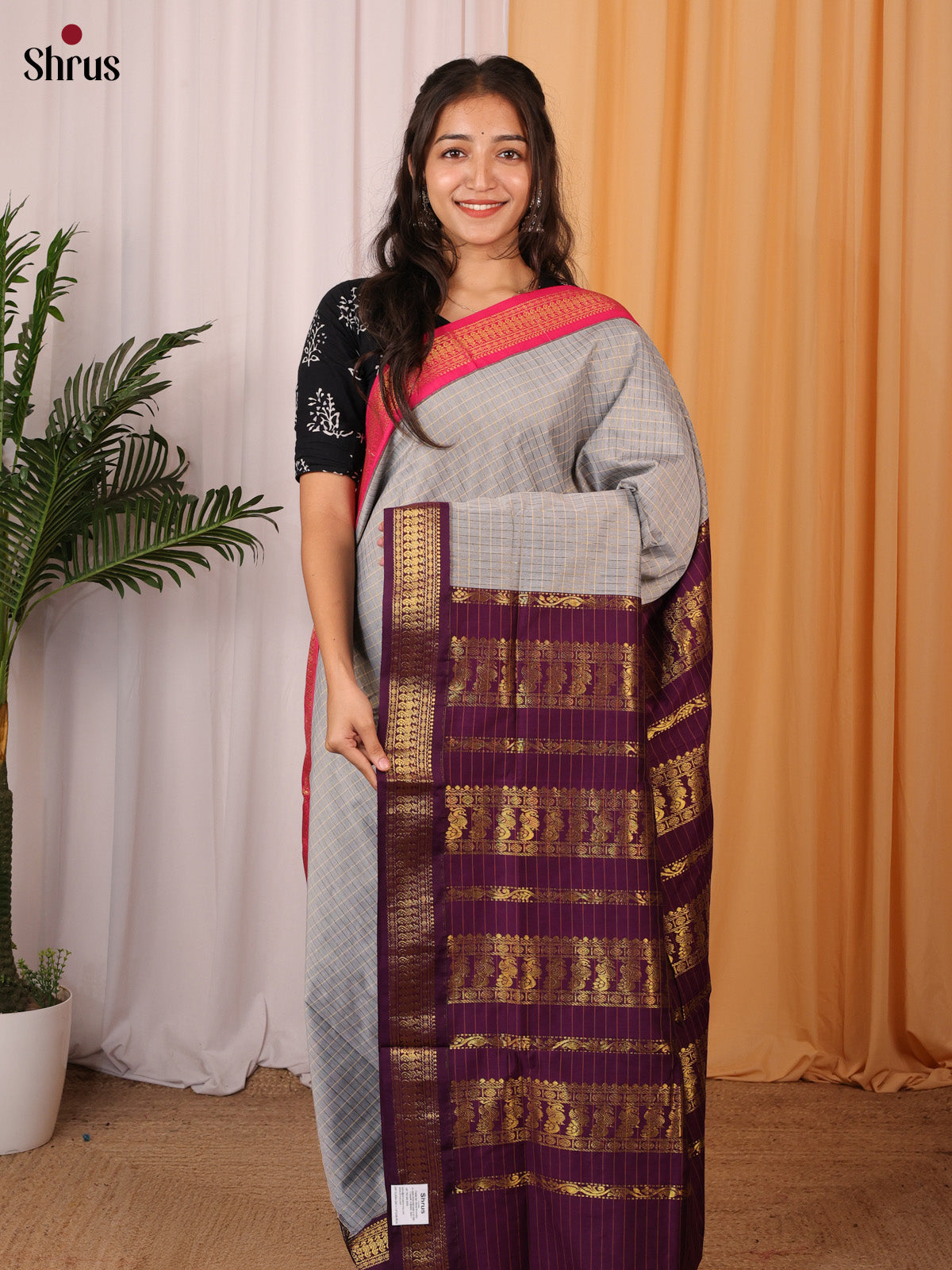 Grey & Purple- Kalyani Cotton Saree