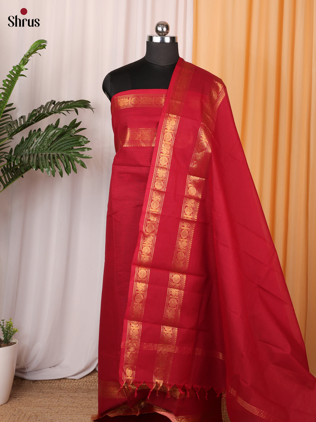 Red - chettinad top & dupatta combo - Shop on Shrus.com