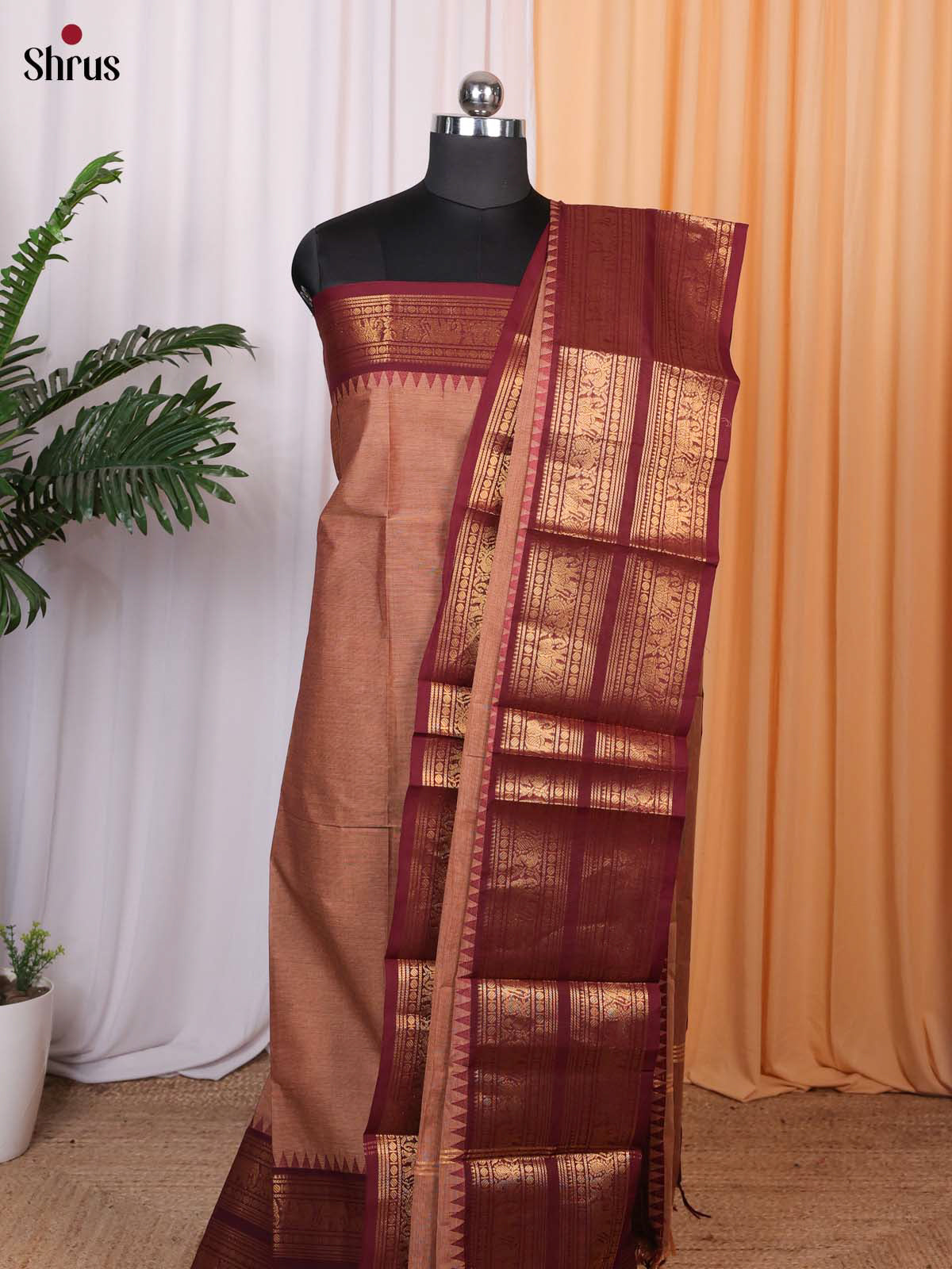 Lite Brown & Brown - chettinad top & dupatta combo