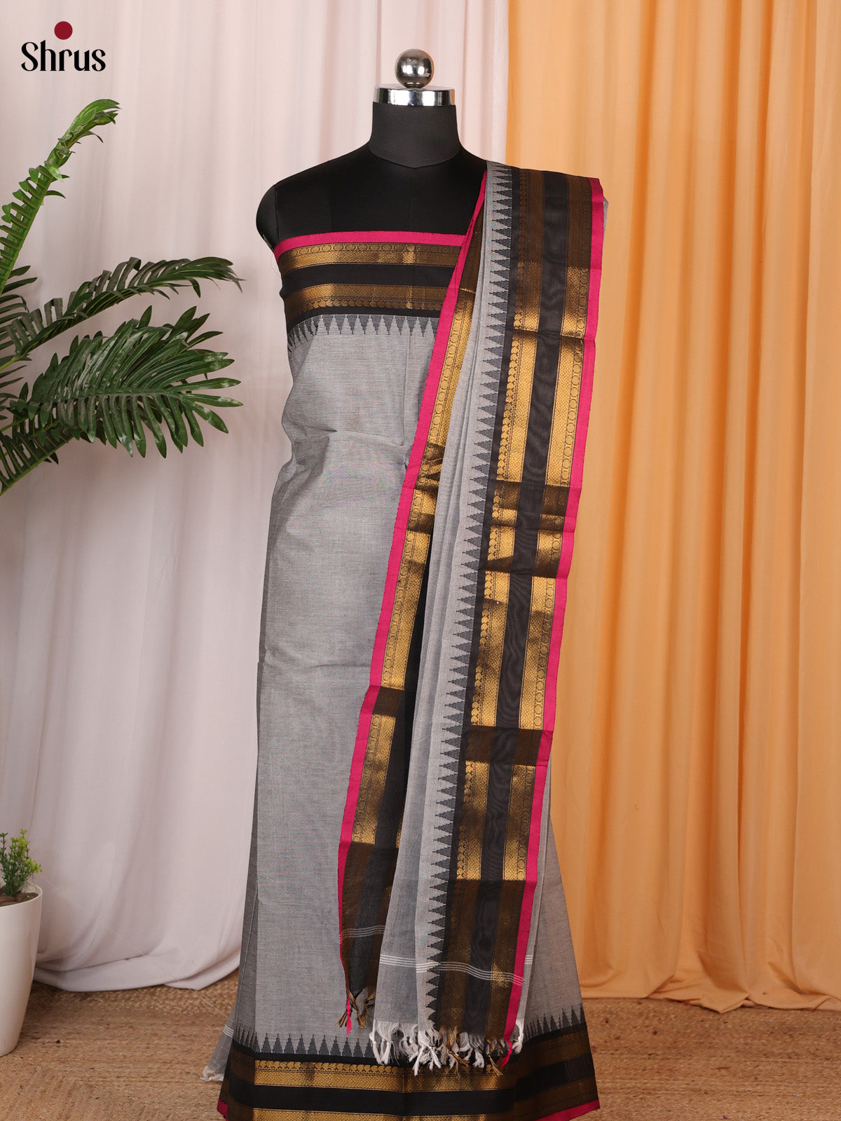 Grey & Black - chettinad top & dupatta combo - Shop on Shrus.com