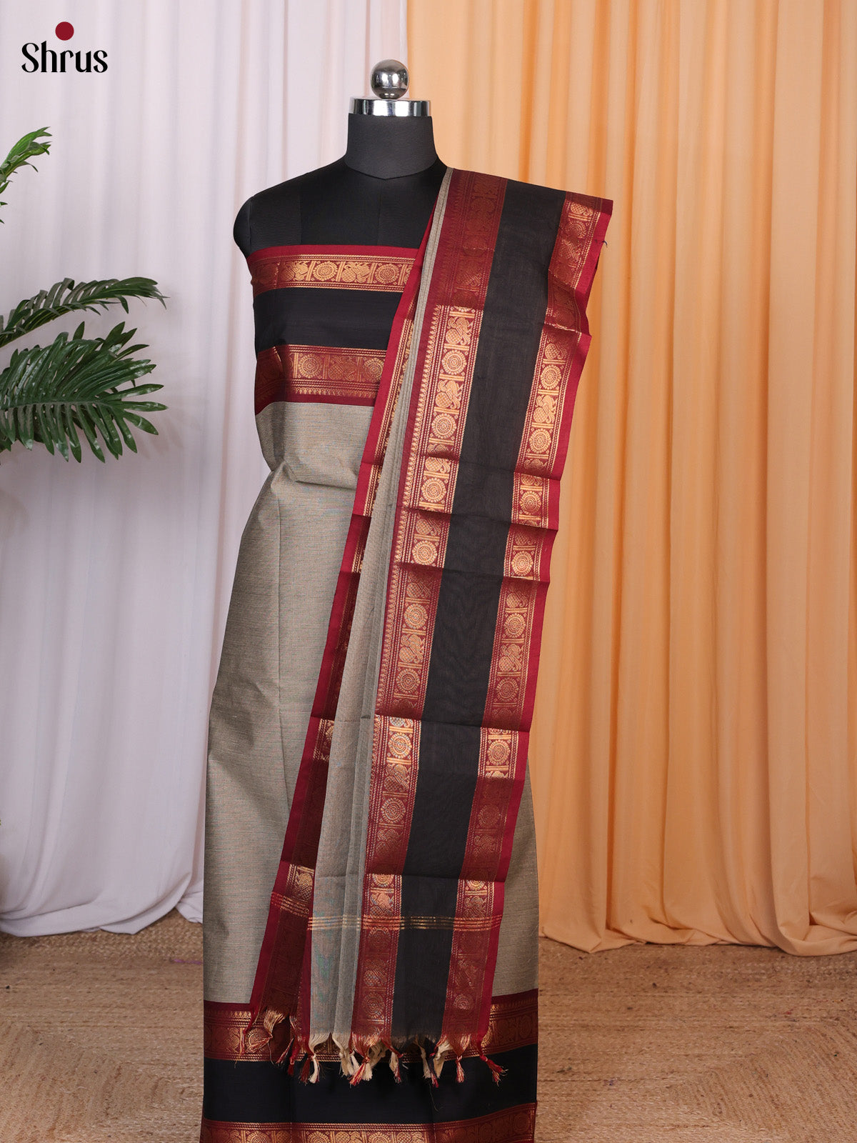 Grey & Maroon - chettinad top & dupatta combo - Shop on Shrus.com