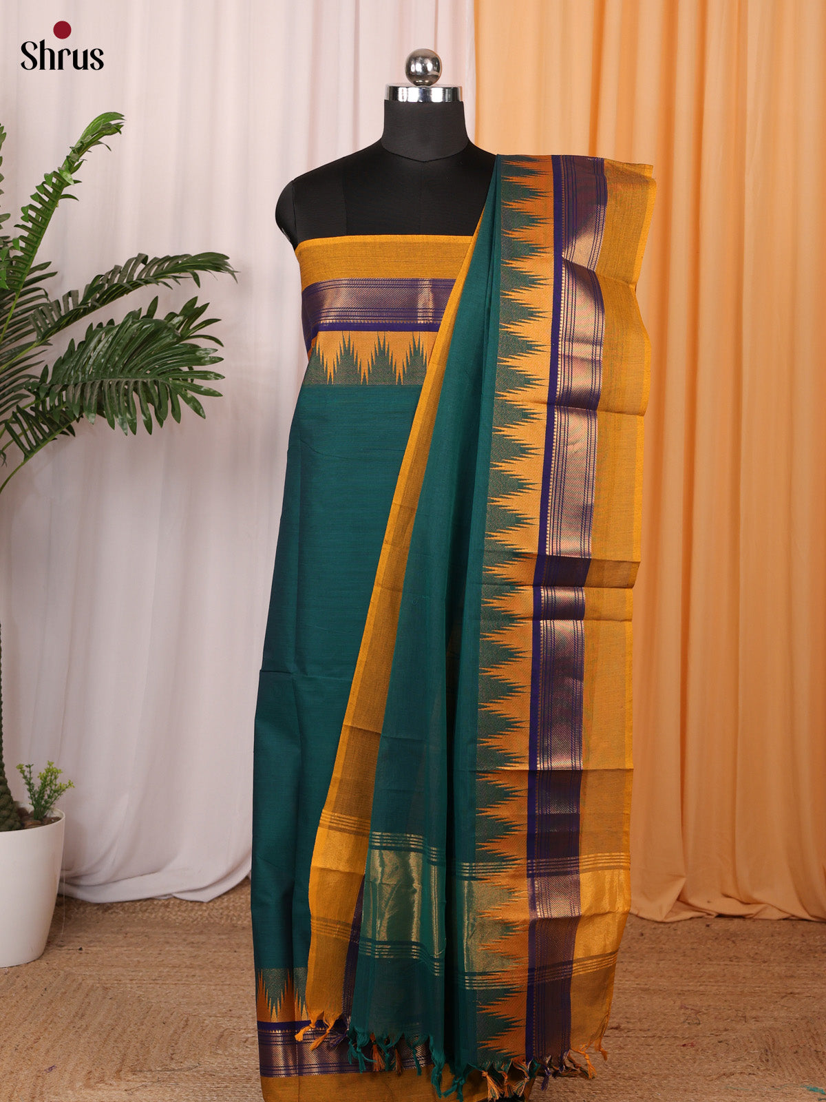 Green & Mustard- chettinad top & dupatta combo - Shop on Shrus.com