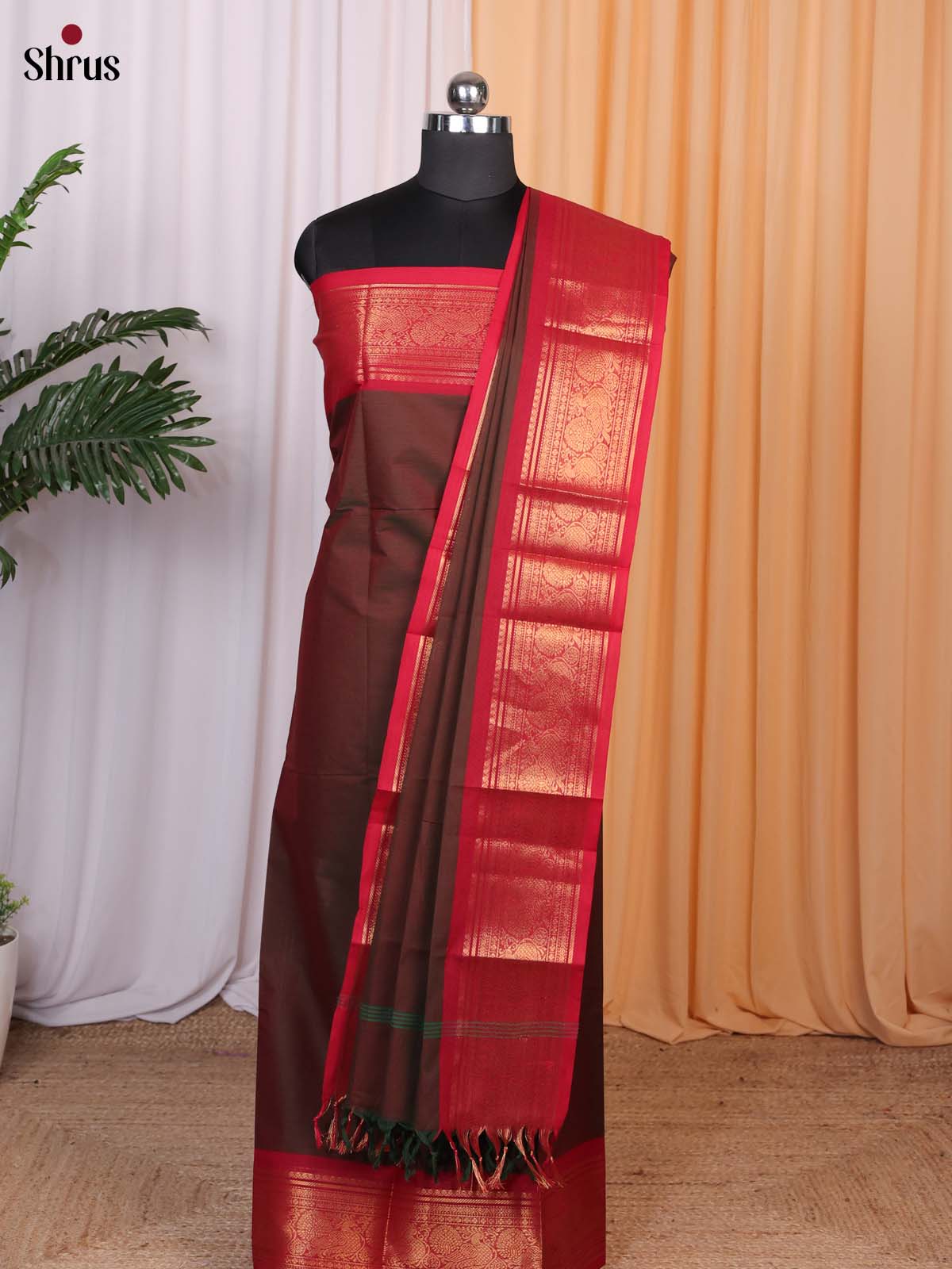 Brown & Red - chettinad top & dupatta combo