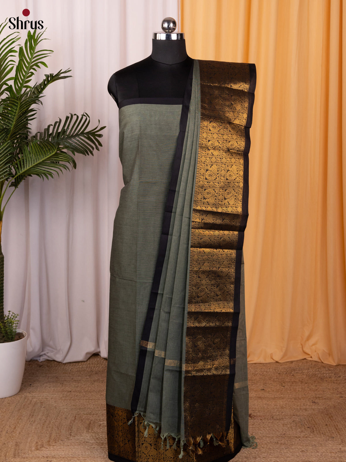 Grey & Black - chettinad top & dupatta combo - Shop on Shrus.com