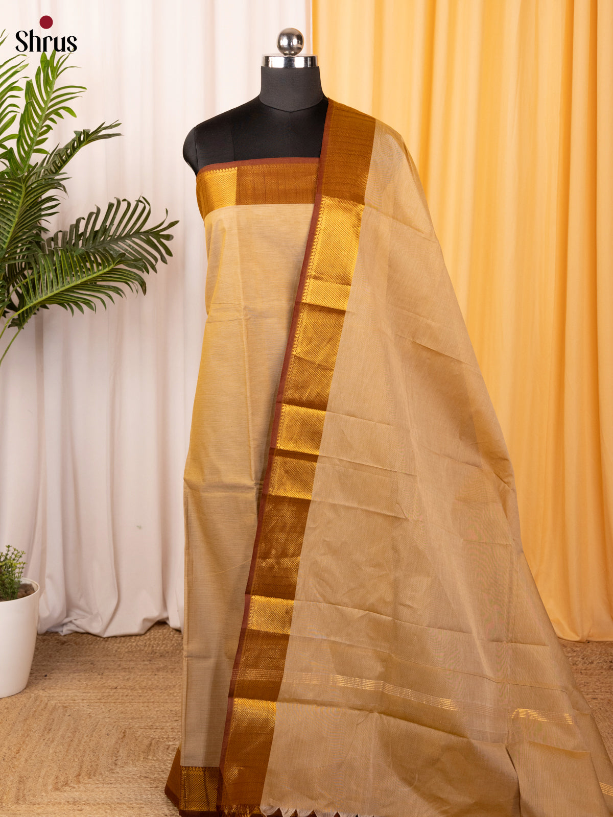 Lite Brown & Brown - chettinad top & dupatta combo