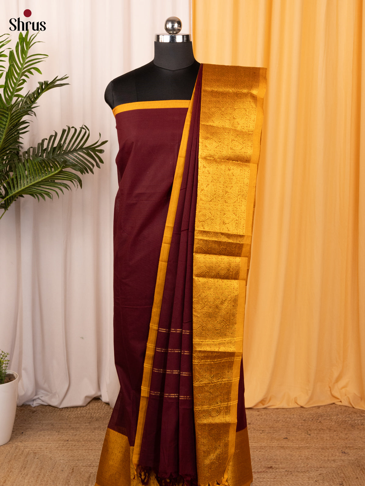 Brown & Mustard- chettinad top & dupatta combo