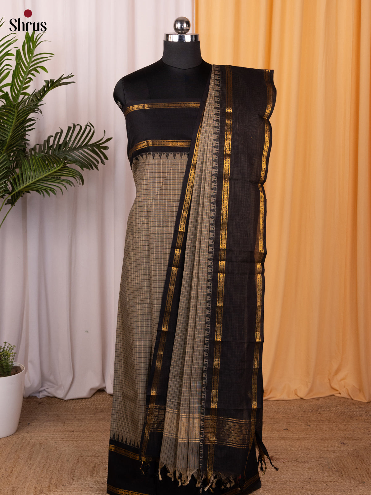 Grey & Black - chettinad top & dupatta combo - Shop on Shrus.com