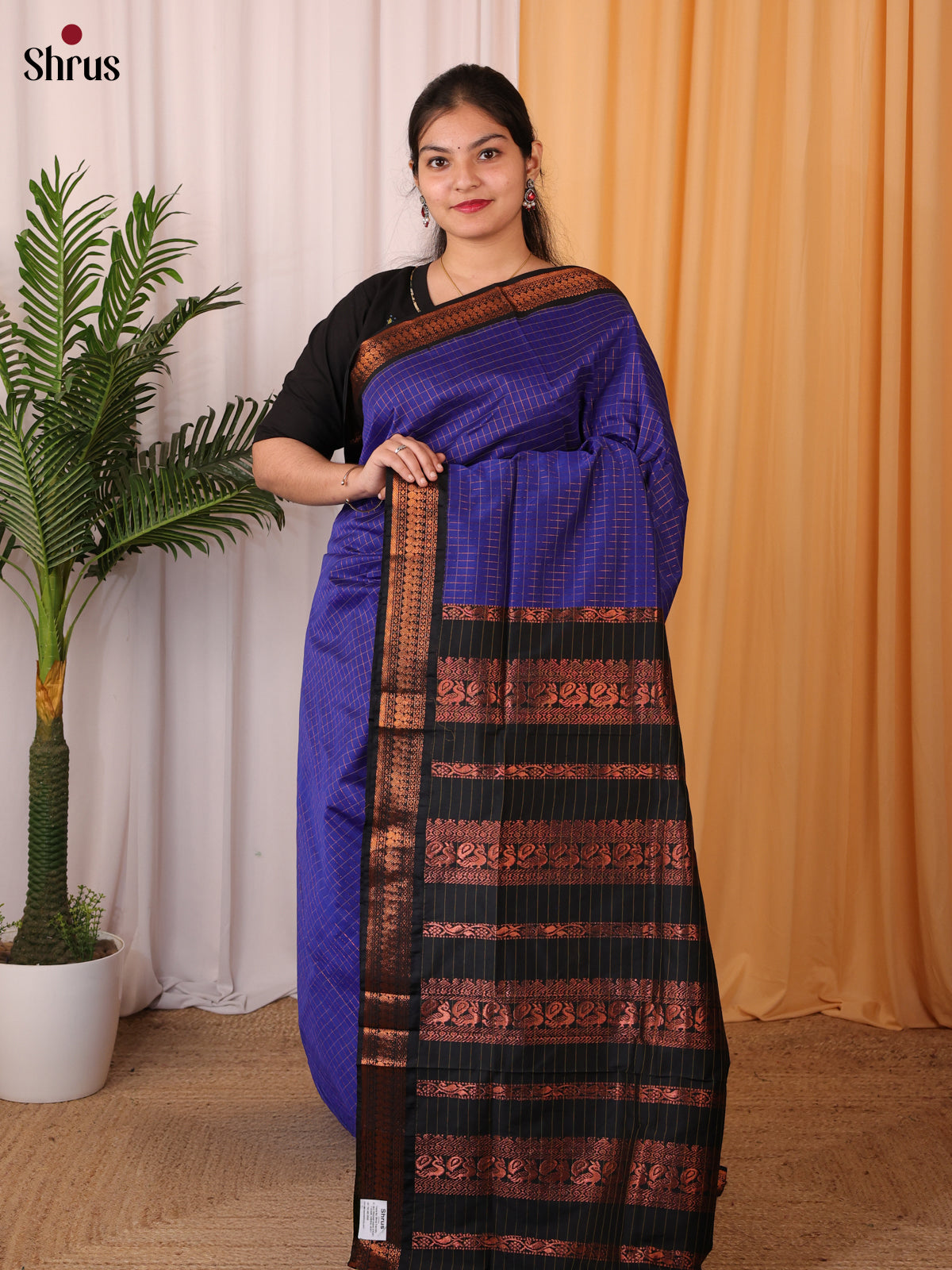 Blue & Black - Kalyani Cotton Saree - Shop on Shrus.com