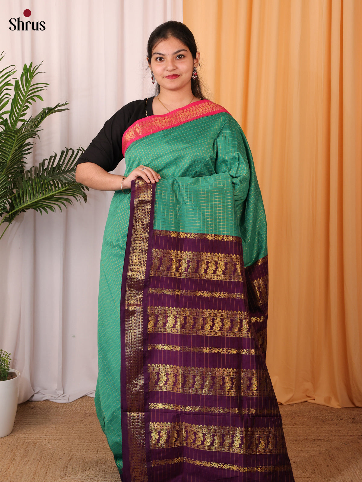 Green & Violet - Kalyani Cotton Saree