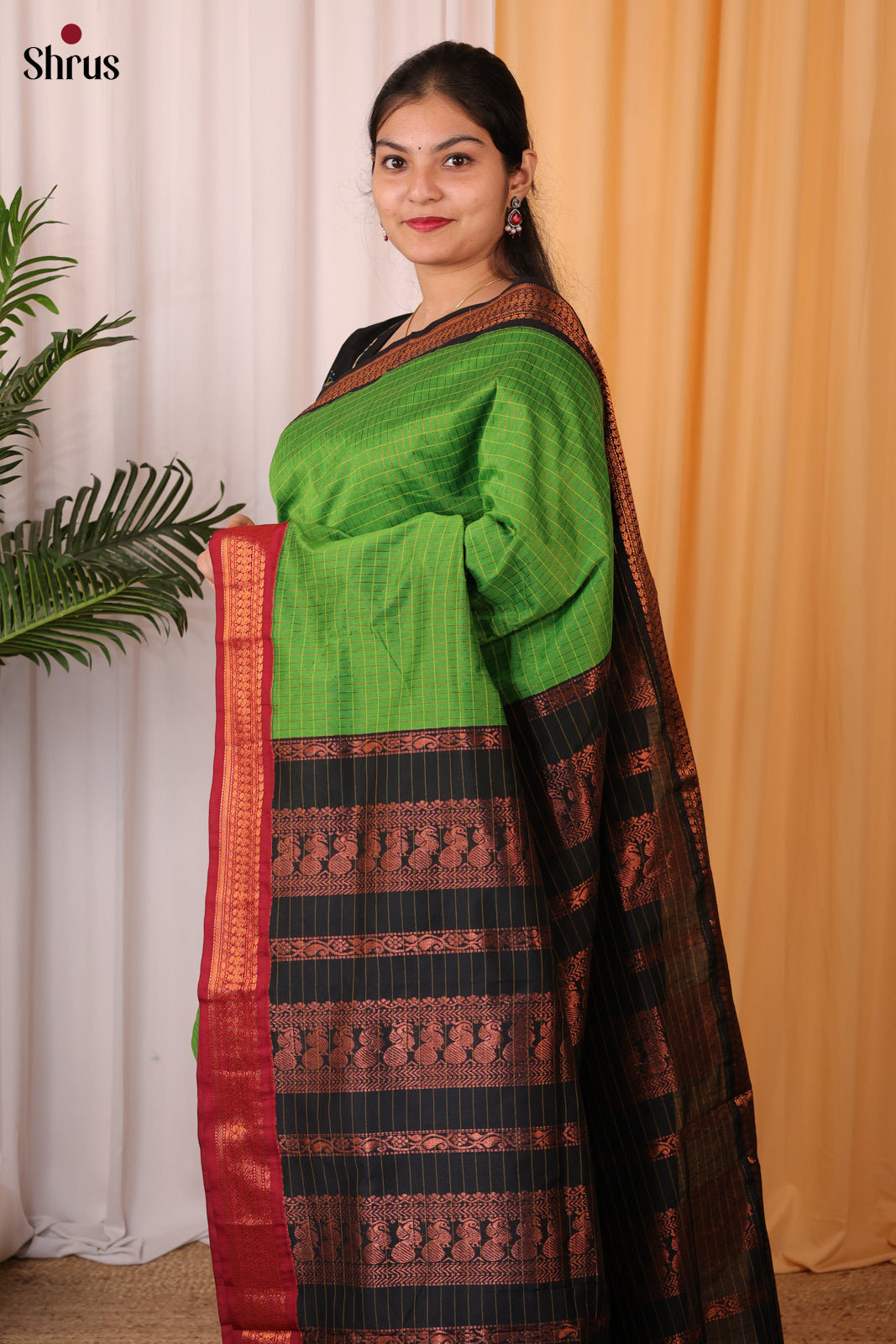 Lite Green & Red - Kalyani Cotton Saree