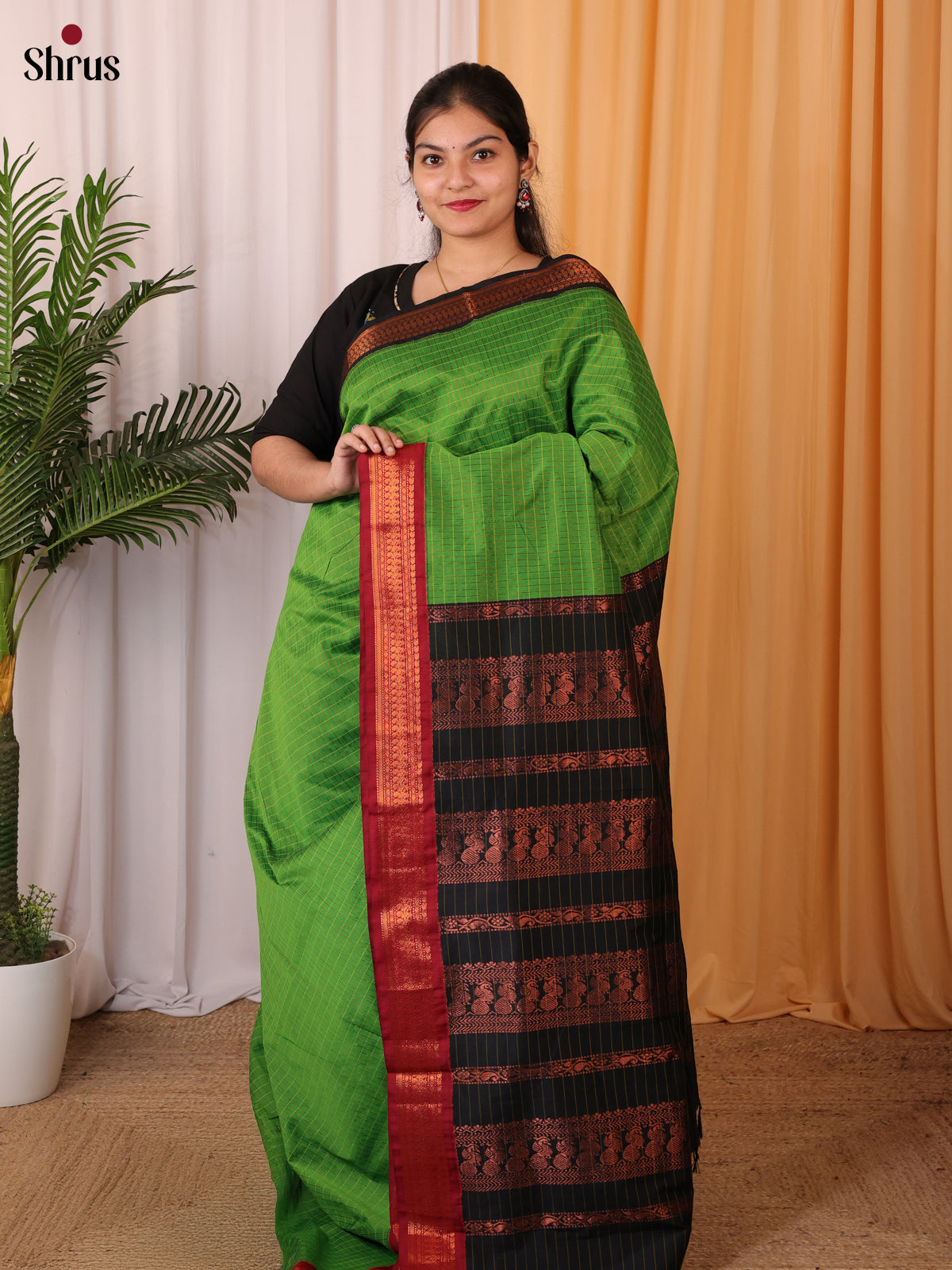 Lite Green & Red - Kalyani Cotton Saree