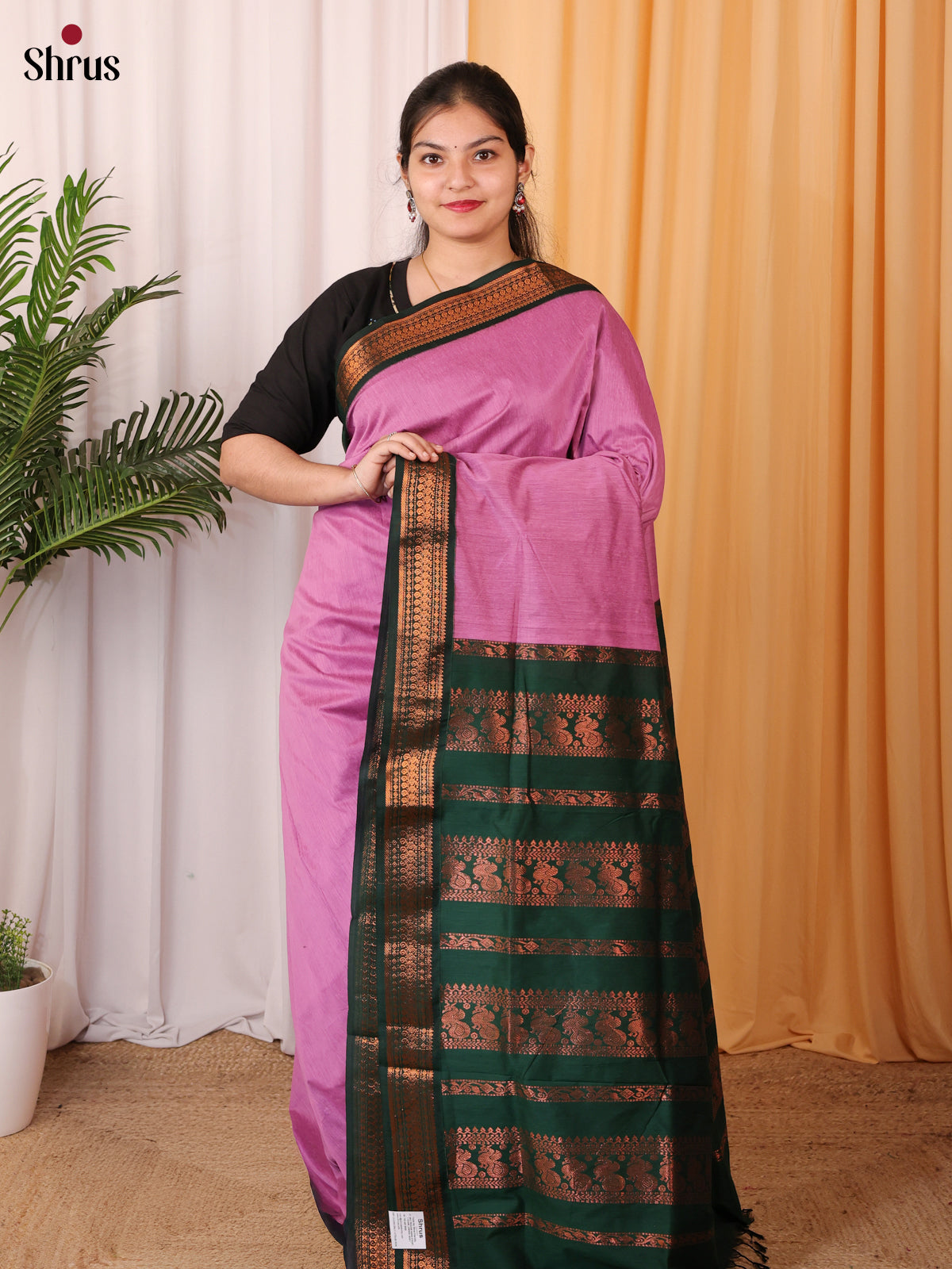 Pink & Green - Kalyani Cotton Saree - Shop on Shrus.com