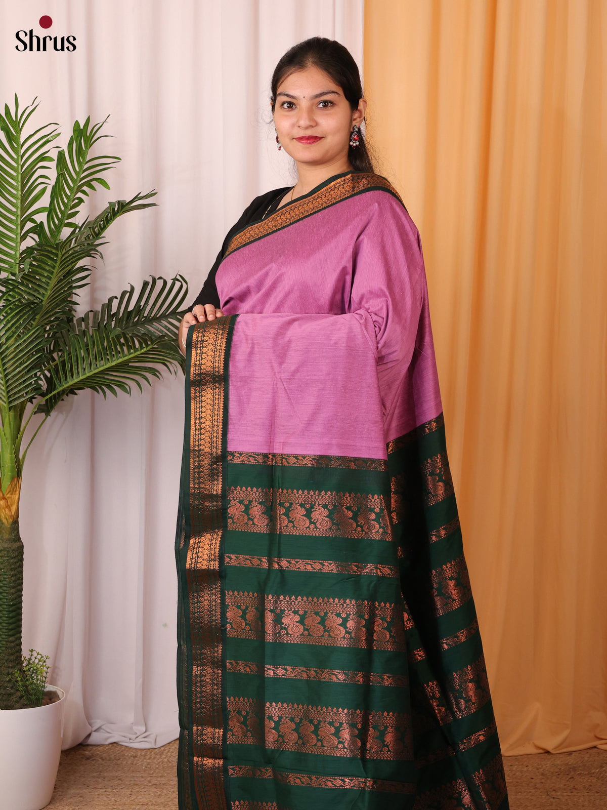 Pink & Green - Kalyani Cotton Saree - Shop on Shrus.com