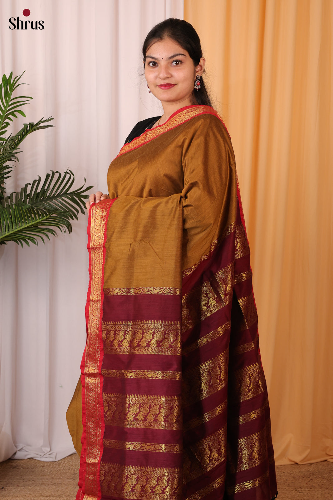 Golden Brown & Brown - Kalyani Cotton Saree