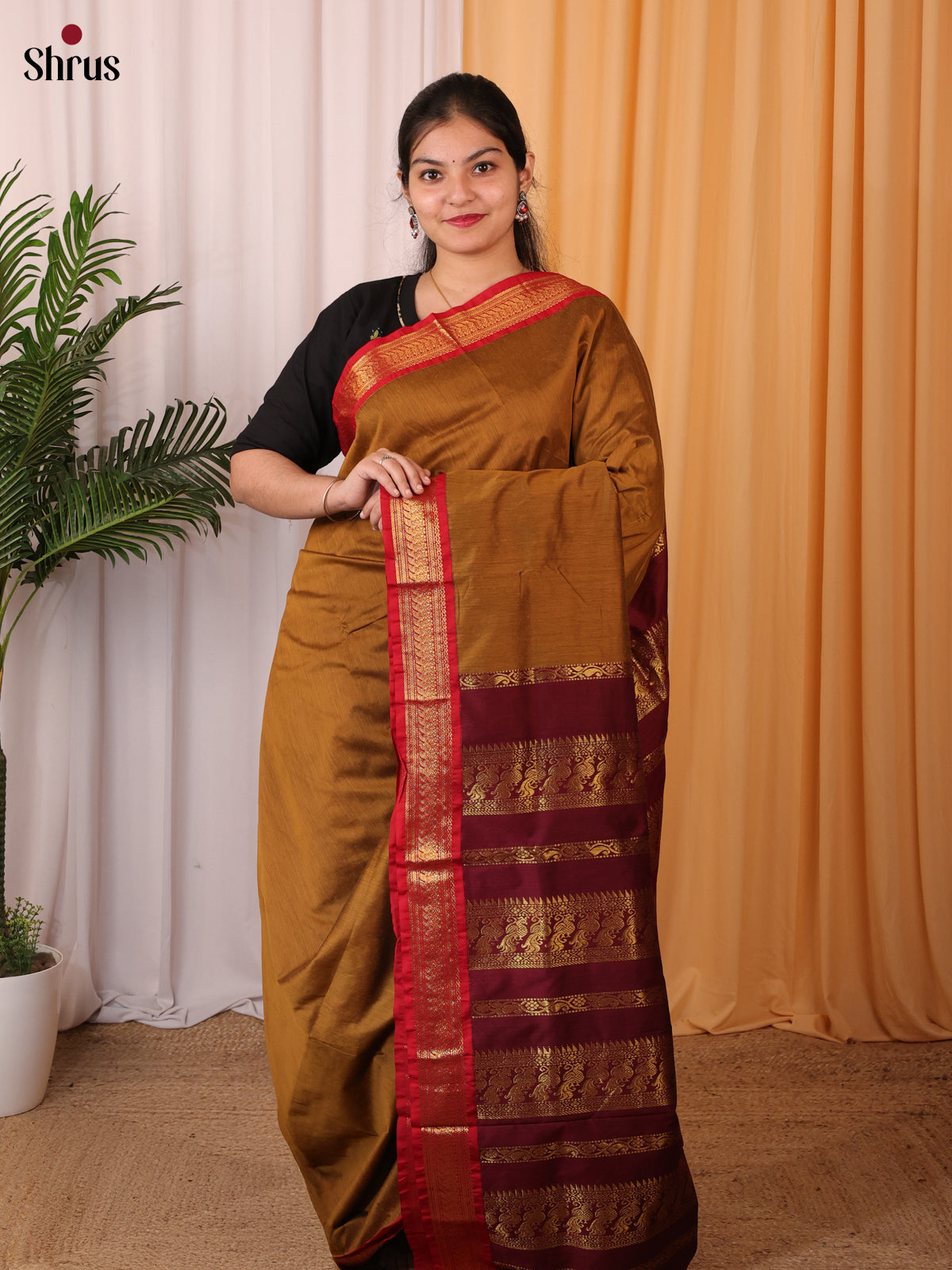 Golden Brown & Brown - Kalyani Cotton Saree