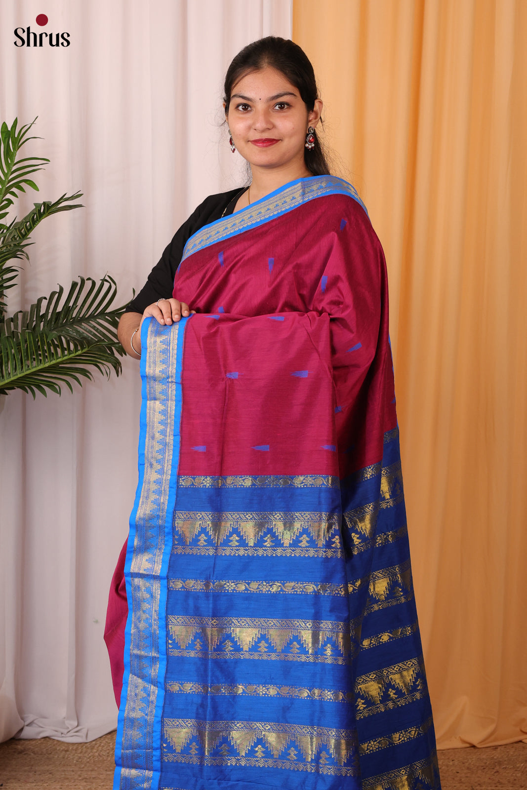 Maroon & Blue - Kalyani Cotton Saree