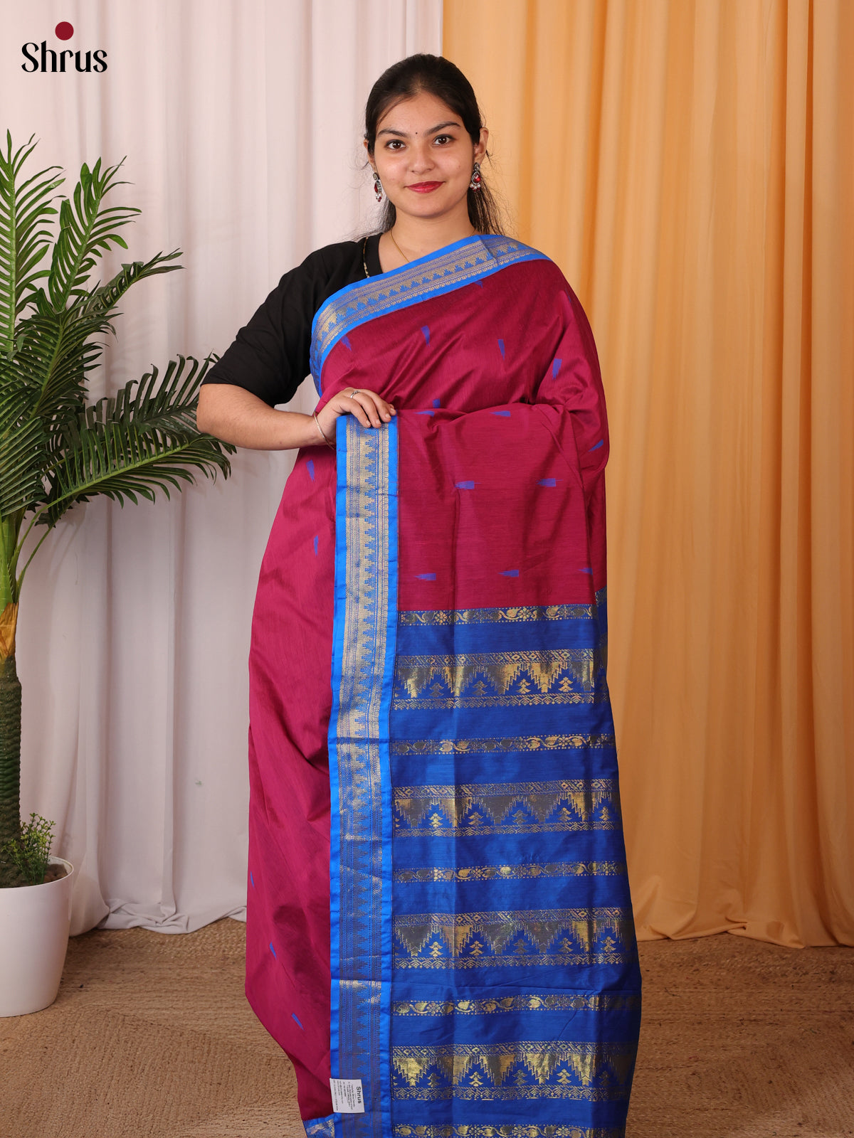 Maroon & Blue - Kalyani Cotton Saree