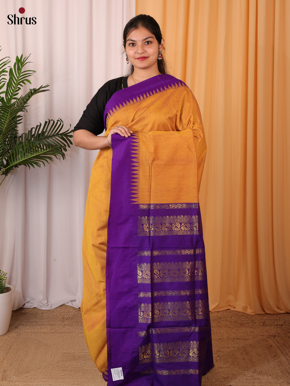 Orange & Violet- Kalyani Cotton Saree - Shop on Shrus.com