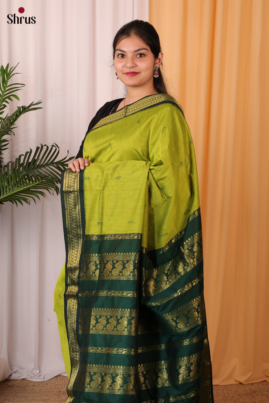 Parrot Green & Green - Kalyani Cotton Saree - Shop on Shrus.com