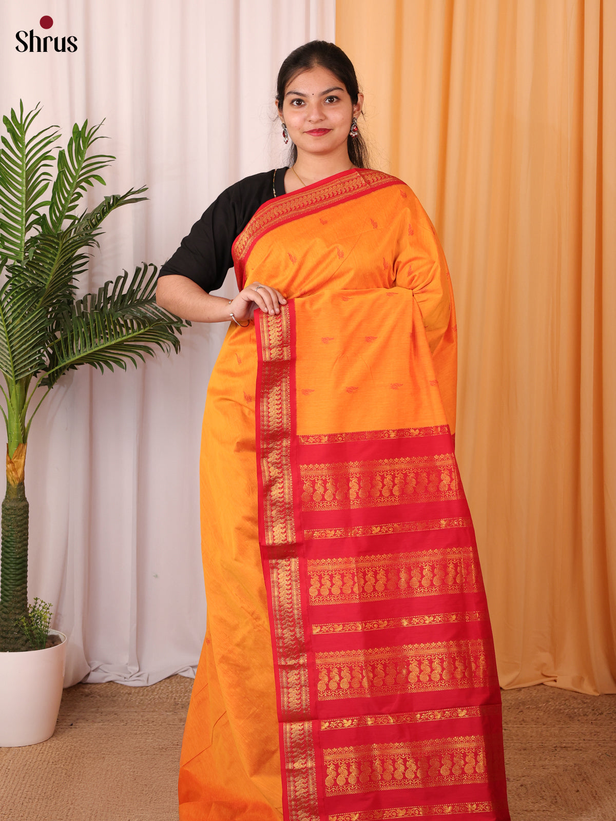 Orange & Red - Kalyani Cotton Saree