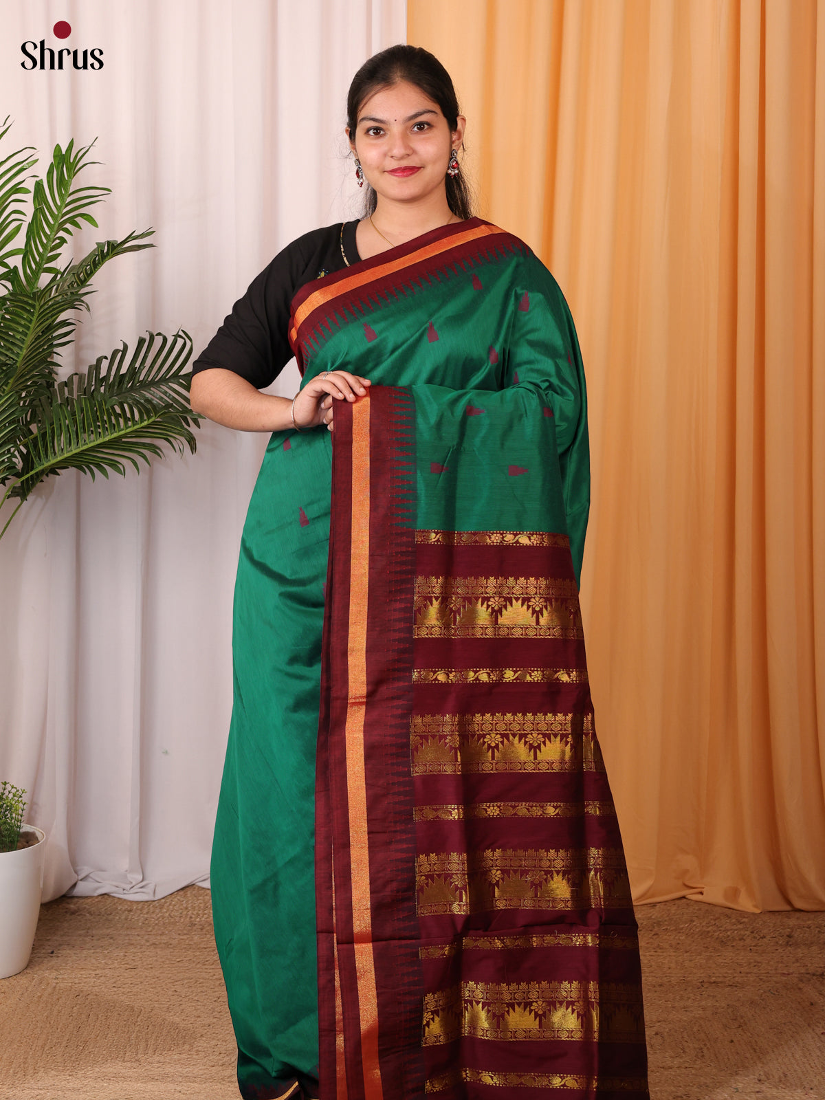 Green & Maroon - Kalyani Cotton Saree - Shop on Shrus.com
