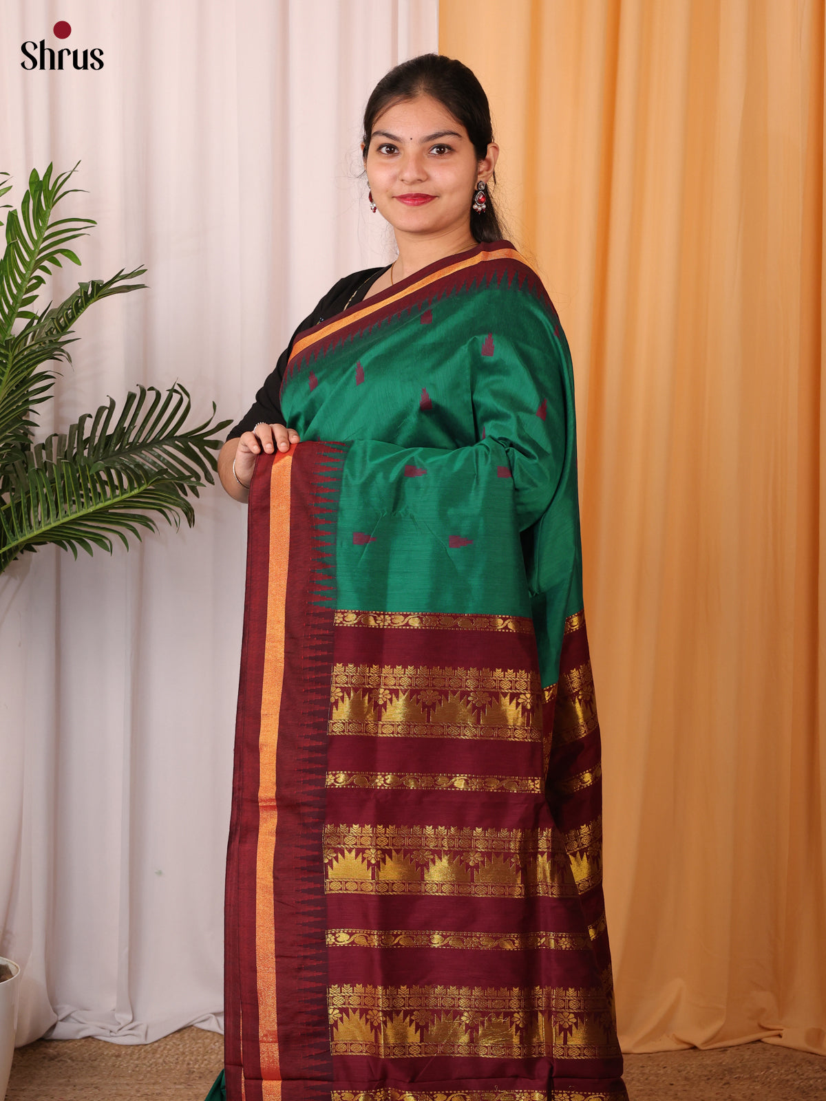 Green & Maroon - Kalyani Cotton Saree - Shop on Shrus.com